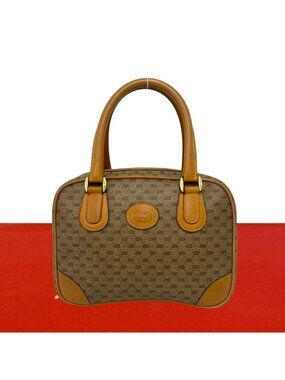Gucci Vintage Micro GG Logo Pattern Leather Mini Boston Bag Brown